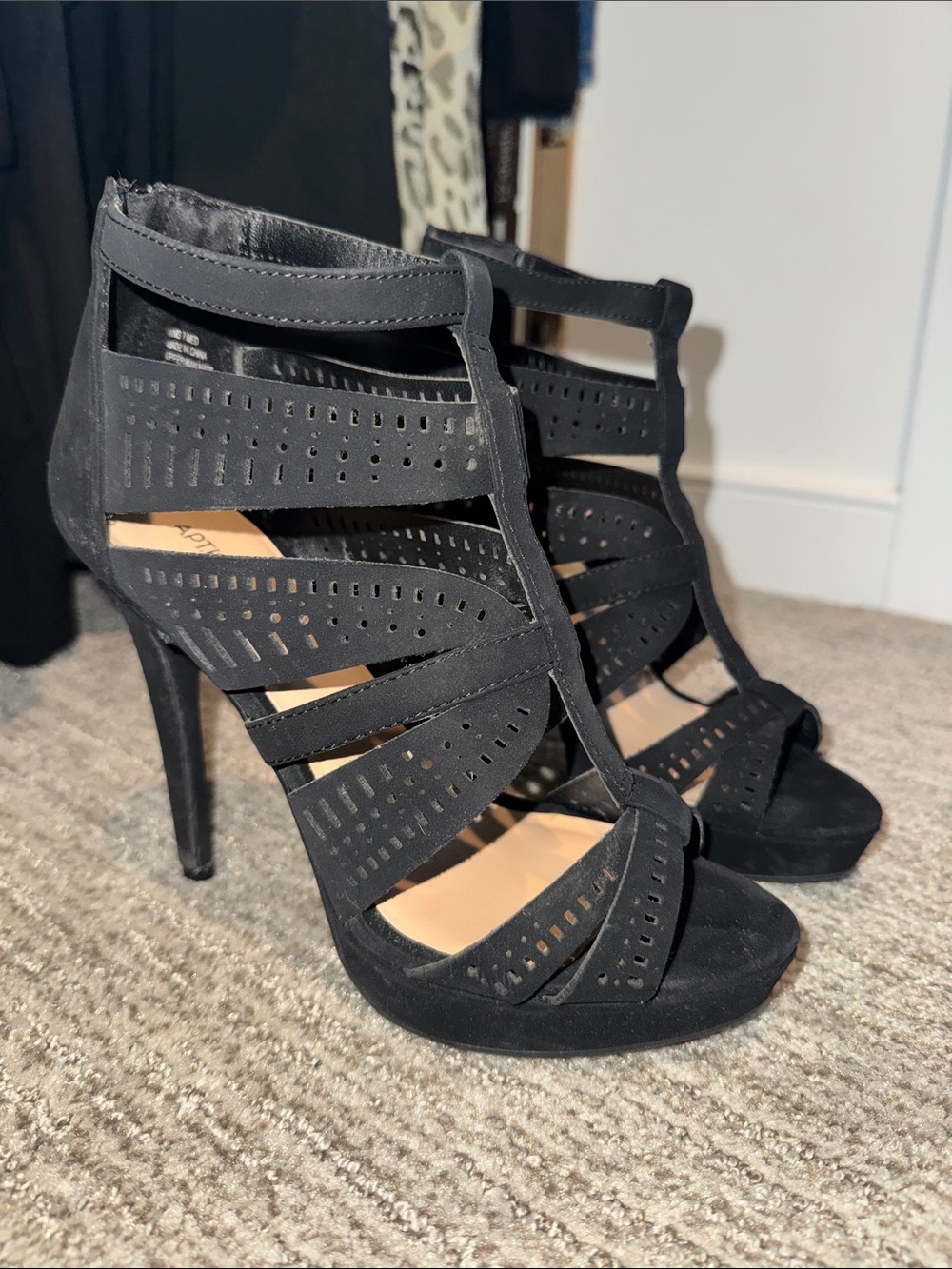 Apt. 9 Black Laser-Cut Strappy Stiletto Sandals